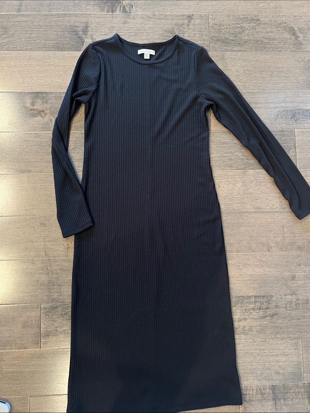 Free assembly Black Ribbed Long-Sleeve Midi Dress